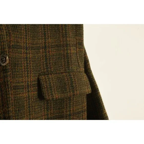 Vintage 1950s Penneys x Harris Tweed 42R Green Orange Shadow Plaid Sport Coat